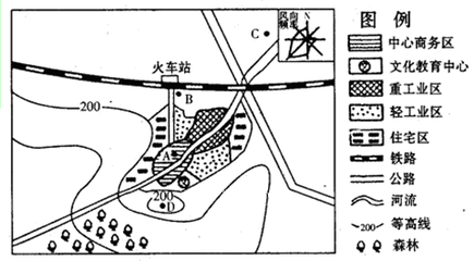 下图是我国东南沿海某城市规划图.请读图分析回答.(1)该图农业基地如果种植经济作物可种植 A.甘蔗 B.甜菜 C.水稻 D.棉花(2)图中规划的该城市北部的果园用地可种植( ) A.香蕉 B.苹果 C.柑橘 D.椰子(3)计划在①②③④⑤中选择合适位置建下列工业基地或工厂.请在工业基地或工厂后面的横线上写出相应序号.饮料工业基地 .钢铁工业基 题目和参考答案