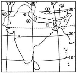 读图.分析回答下列问题.小题1:A地的主要经济作物是_.其生长有利的自然条件是_.小题2:B地是平原.这里的主要粮食作物是_.主要经济作物是_.小题3:C地产量居世界首位的经济作物是_.其有利的生长条件是_.小题4:D地所在国家的名称是_.该国多洪涝灾害的原因是:_题目和参考答案