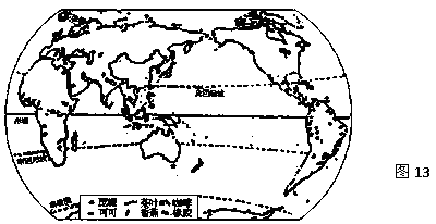 阅读材料回答问题。材料一:世界种植园及主要经济作物分布图13材料二:部分国家主要商品占本国出口商品总额的百分比。(