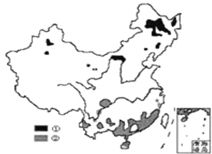 如图为我国部分经济作物主要分布区示意图.图中①②表示的经济作物分别是 a.油菜 甜菜b.甘蔗 棉花c.棉花 油菜d.甜菜 甘蔗 精英家教网